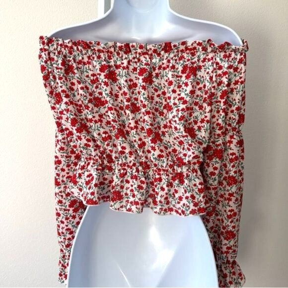 Fashion Nova Blouse XL Cropped Floral Puff Long Sleeve Boho Cottagecore Festival - Picture 3 of 12